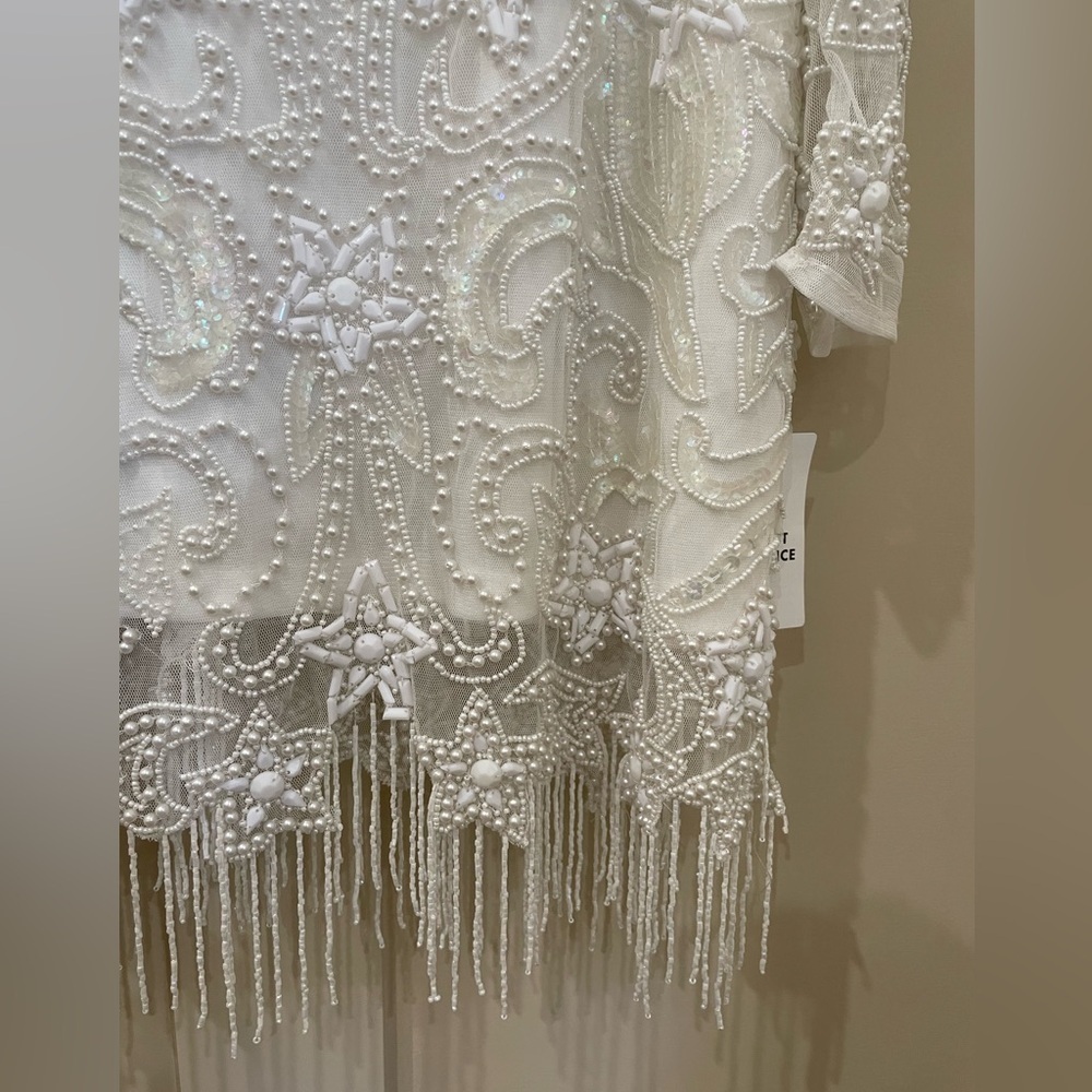 NWT ASOS Edition White Beaded Mesh Fringe Mini Dress Plus Bridal Wedding - Picture 6 of 15